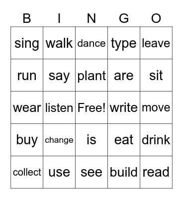 Past Tense Verbs Bingo Card