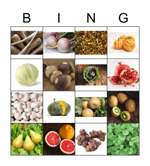 Fruit & Veg Bingo Card