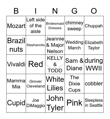 WEDDING BELLS Bingo Card