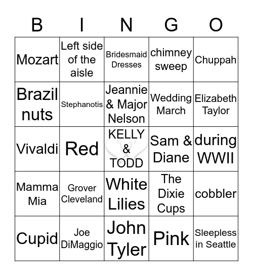 WEDDING BELLS Bingo Card