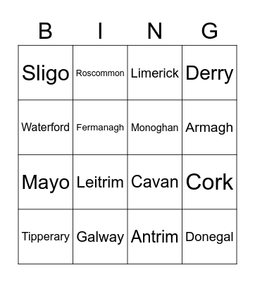Counties Bingo Card