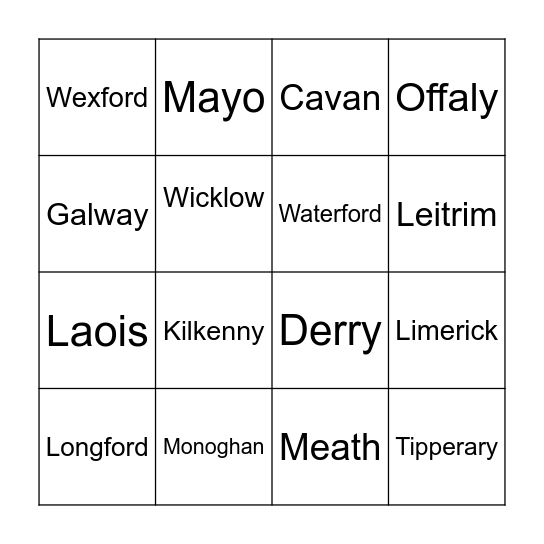 Counties Bingo Card
