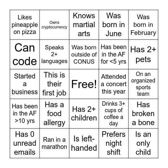 DASP Bingo Card