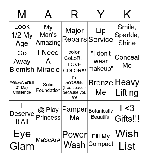 Mystery Beauty Bash BINGO Card