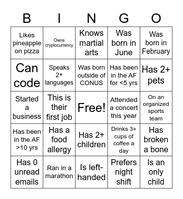 DASP Bingo Card