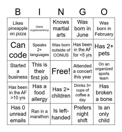 DASP Bingo Card