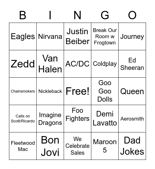 CCN Music Bingo Card