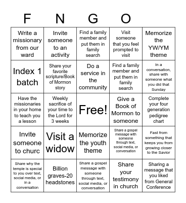 2023 Nocatee Ward Mission Plan Bingo Card