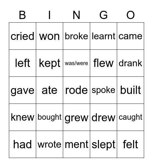 Past Simple Irregular verbs Bingo Card