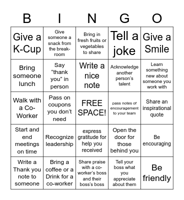 Random Acts of Kindness BINGO Card