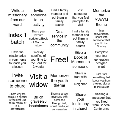 2023 Nocatee Ward Mission Plan Bingo Card