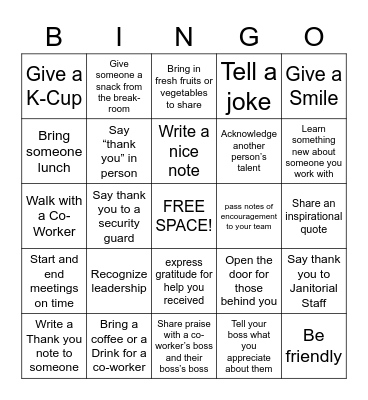 Random Acts of Kindness BINGO Card