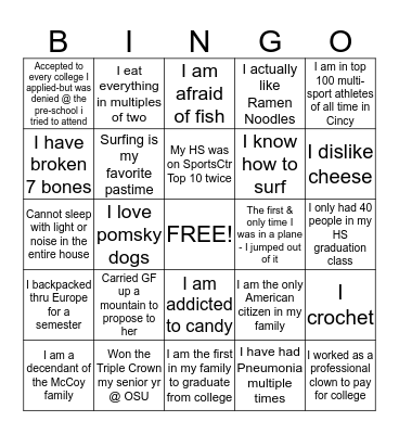 MEET and GREET Bingo Card