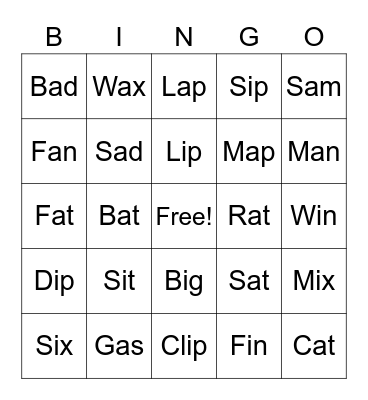 Phonics Bingo Card