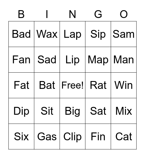 Phonics Bingo Card