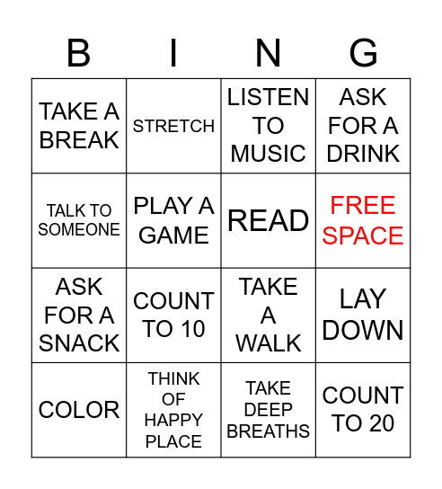 COPING SKILLS BINGO! Bingo Card