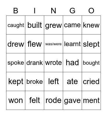 Past Simple Irregular verbs Bingo Card