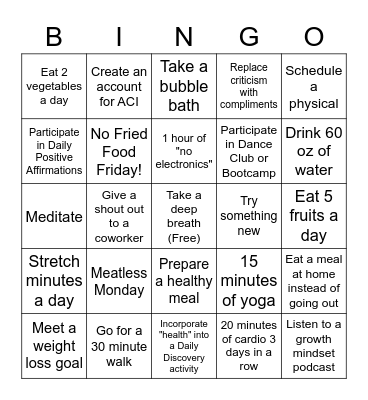 Love Yourself Bingo Card