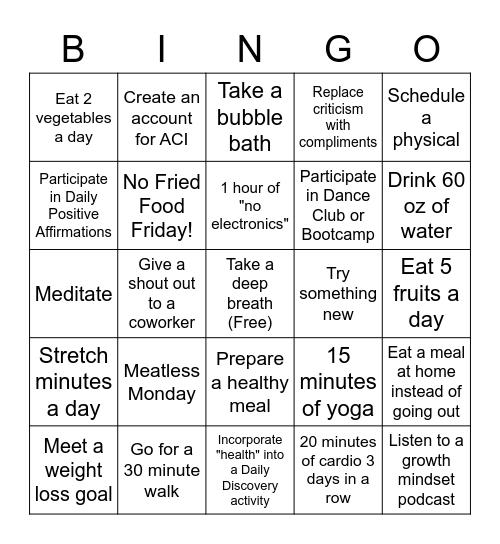 Love Yourself Bingo Card