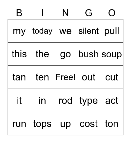 "No Excuse" Words Bingo Card