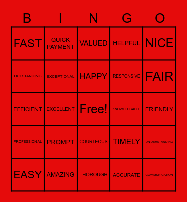 DFW Customer Service Bingo Card