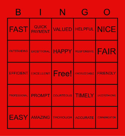 DFW Customer Service Bingo Card