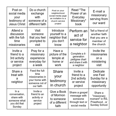 2023 Nocatee Ward Mission Plan Bingo Card