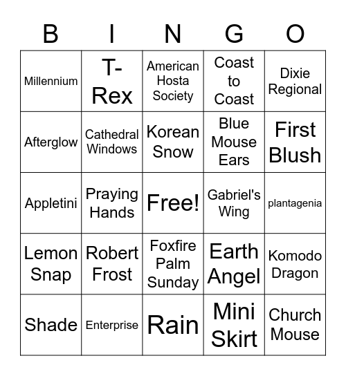 Georgia Hosta Society Bingo Card