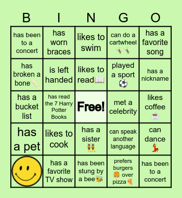 Getting to Know You Bingo Card