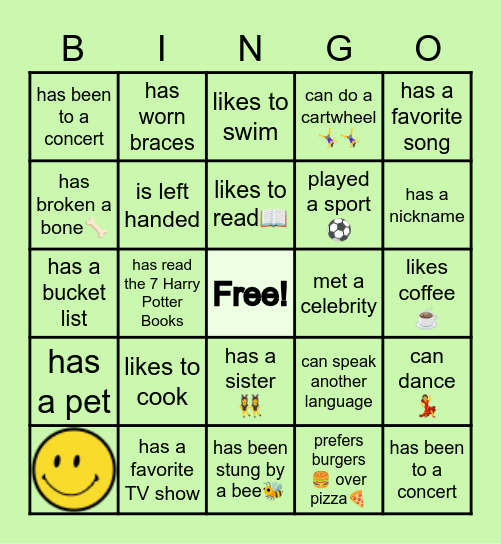 Getting to Know You Bingo Card