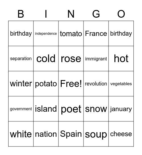 ENERO Bingo Card