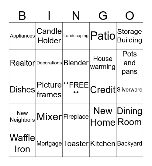Tasha's Housewarming Party! Bingo Card