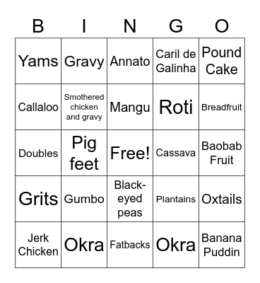 Soul Food Bingo Card