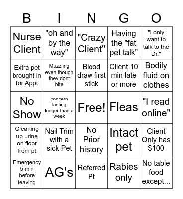 Vet Tech Bingo! Bingo Card