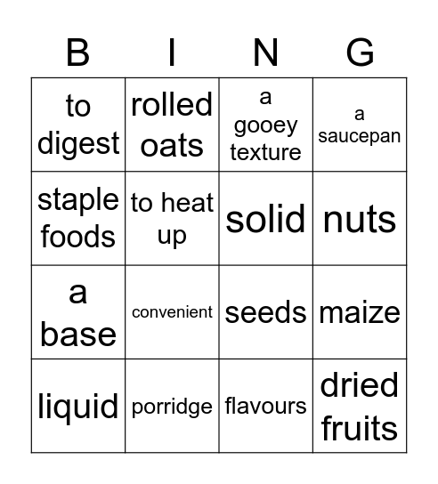 Porridge – a perfect breakfast? Bingo Card