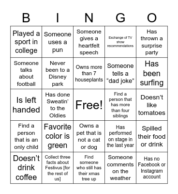 Find someone, observe someone, or do... Bingo Card