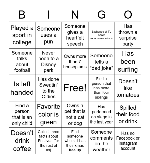 Find someone, observe someone, or do... Bingo Card