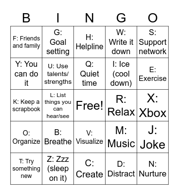 Coping Strategies Bingo Card