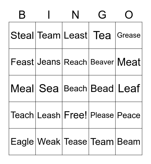 ER BINGO WORDS Bingo Card