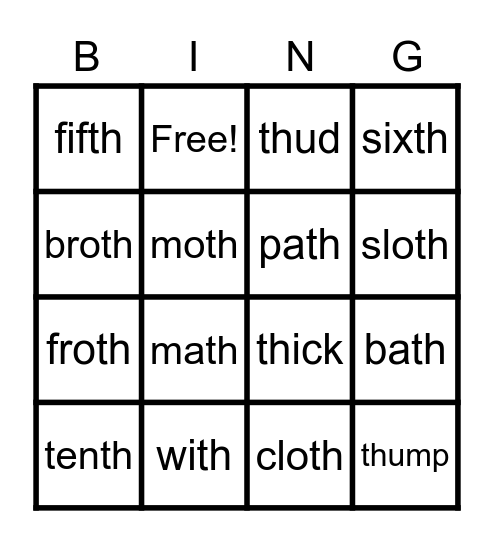 Unvoiced th Bingo Card