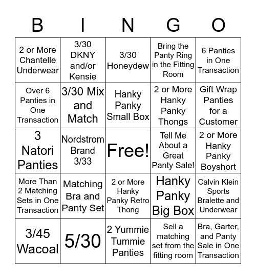 End of The Month Panty Push! Bingo Card