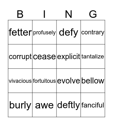 VOCABULARY BINGO Card