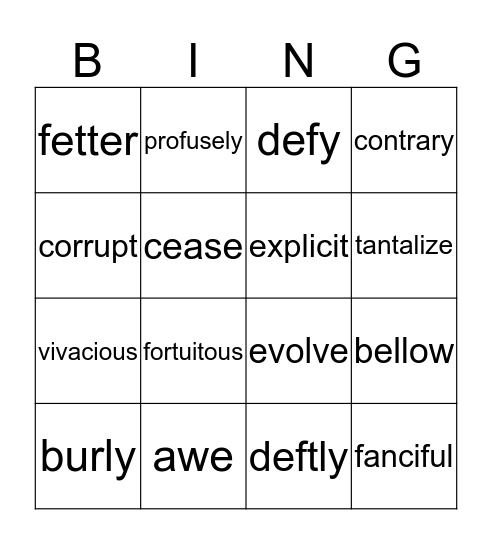 VOCABULARY BINGO Card