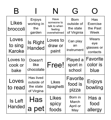 Get To Know You Bingo Card