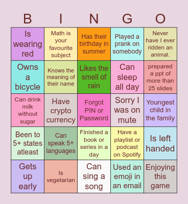 Random fun Bingo Card