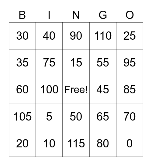 Comptez par 5! Bingo Card