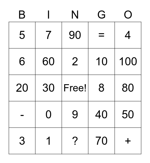 comptez a cent Bingo Card