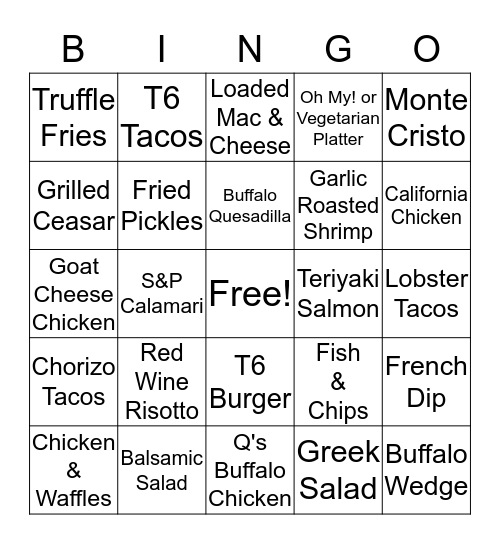 Table 6 BINGO Card