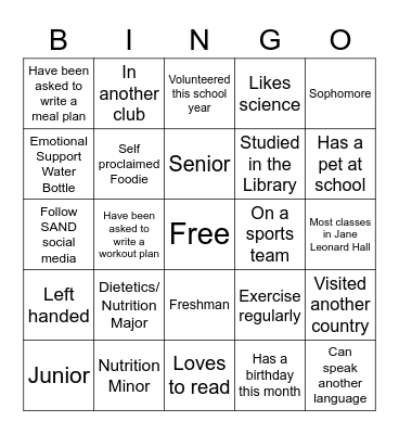 SAND Ice Breaker Bingo Card