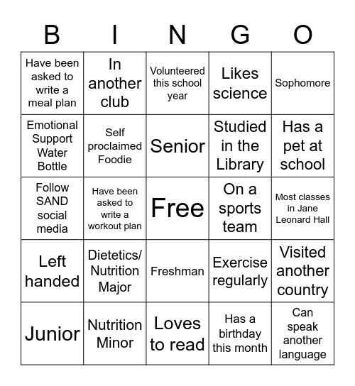 SAND Ice Breaker Bingo Card